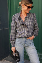 Philippine Check Blouse Navy/Ecru