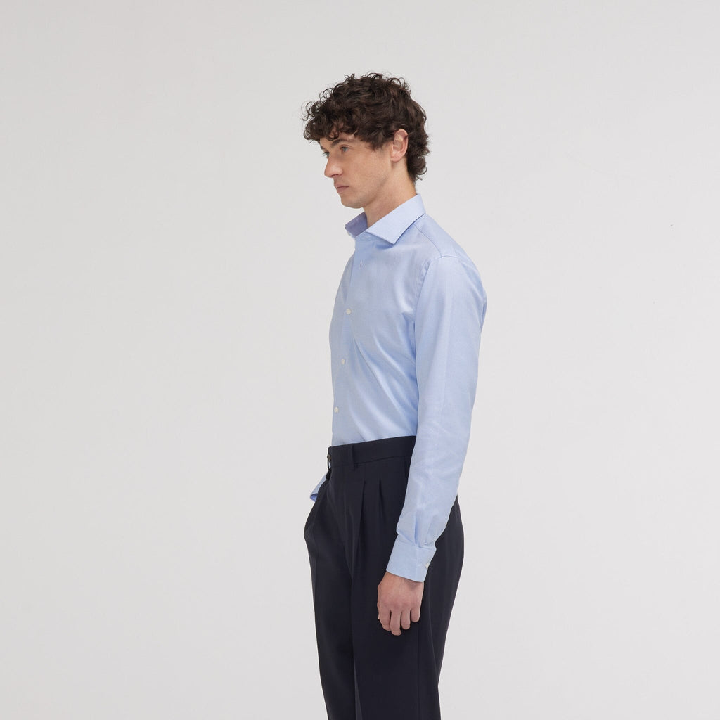 Chemise Cintrée En Oxford Double Retors Pied De Poule Bleue