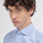 Chemise Cintrée En Oxford Double Retors Pied De Poule Bleue