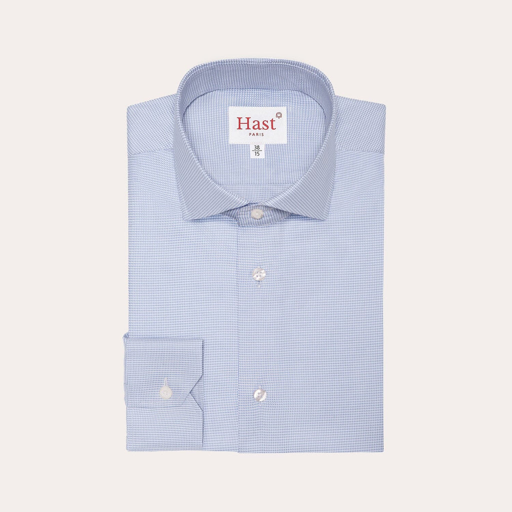 Chemise En Oxford Double Retors Pied De Poule Bleue