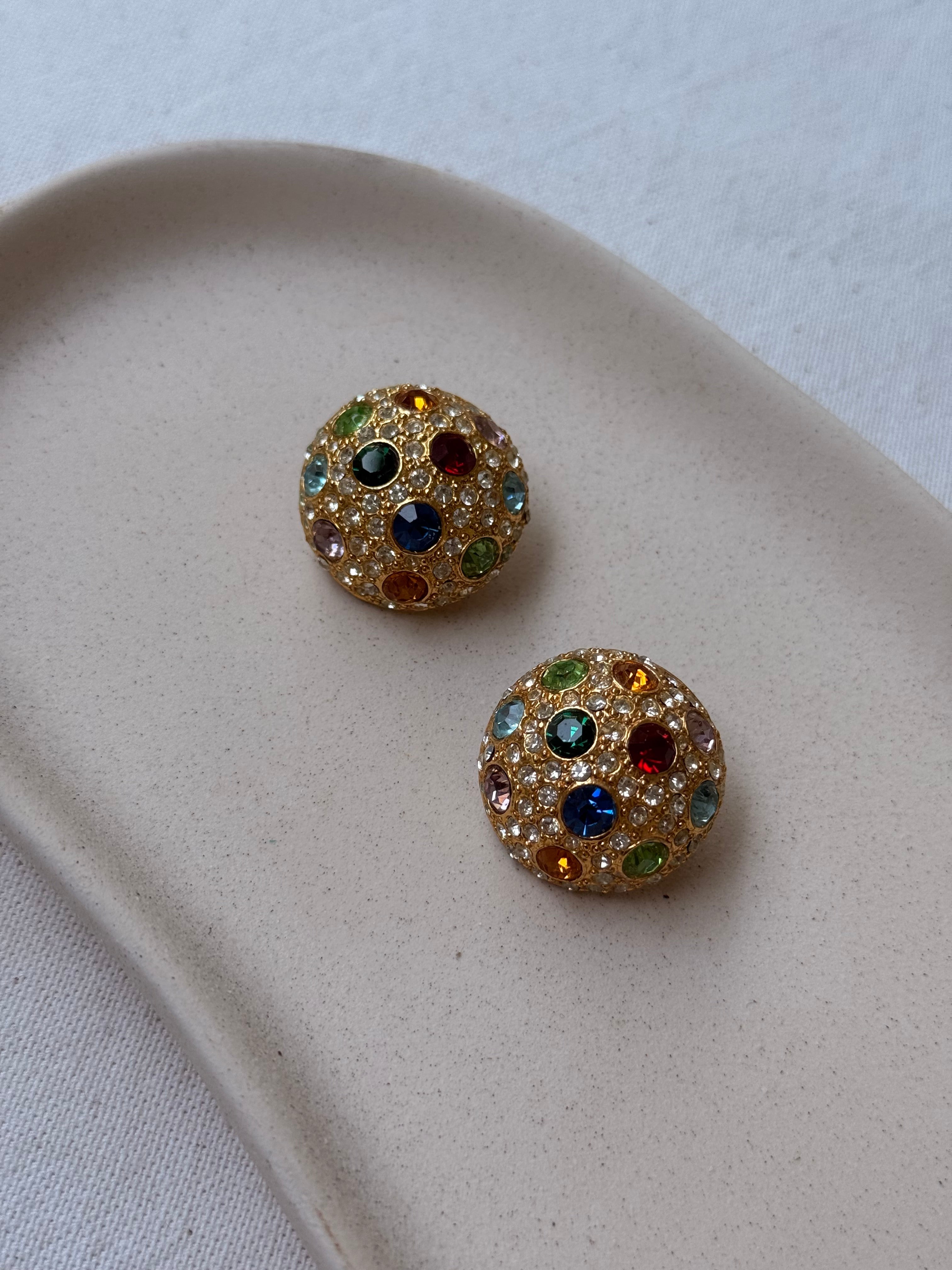 Vintage Earrings - Multicoloured Cabochons