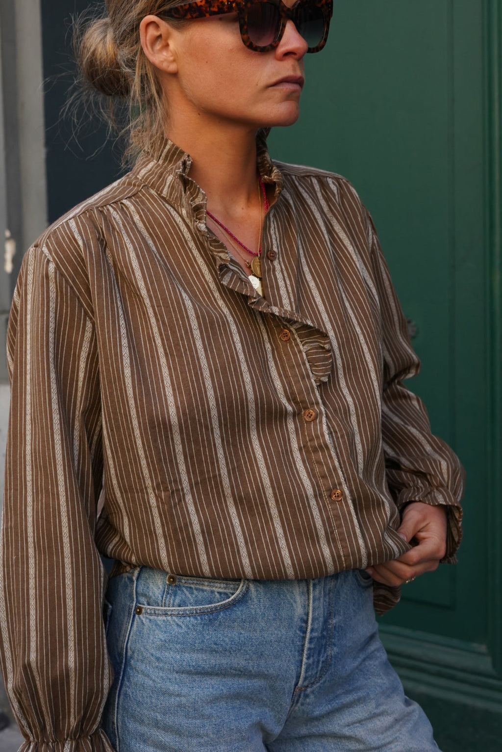 Sidonie Stripe Blouse Mocha/Ecru