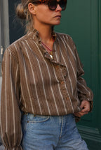 Sidonie Stripe Blouse Mocha/Ecru