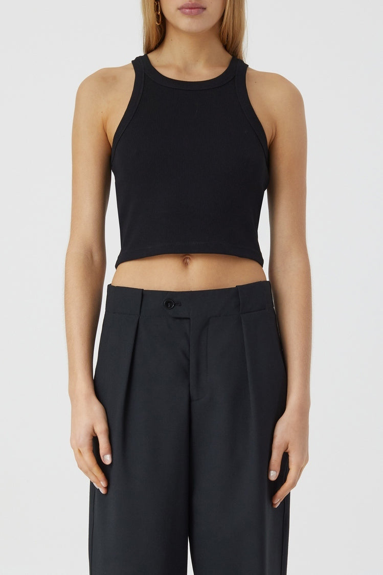 Cropped Tank Top - Black - Femme