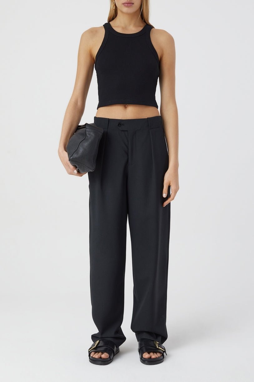 Cropped Tank Top - Black - Femme
