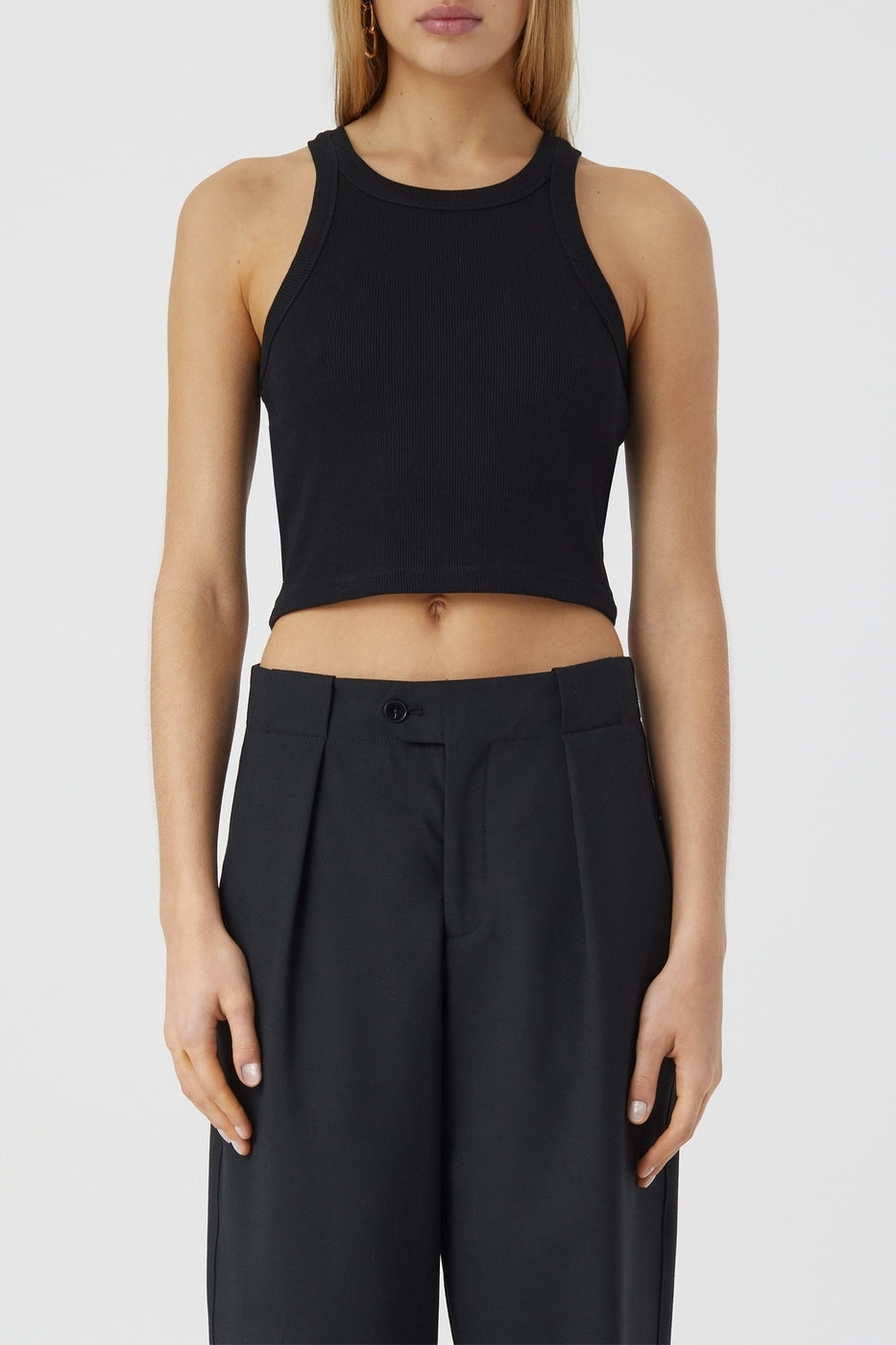 Cropped Tank Top - Black - Femme
