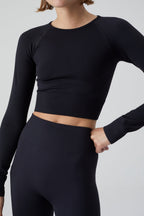 T-Shirts Cropped Raglan Longsleeve - Ivory - Femme