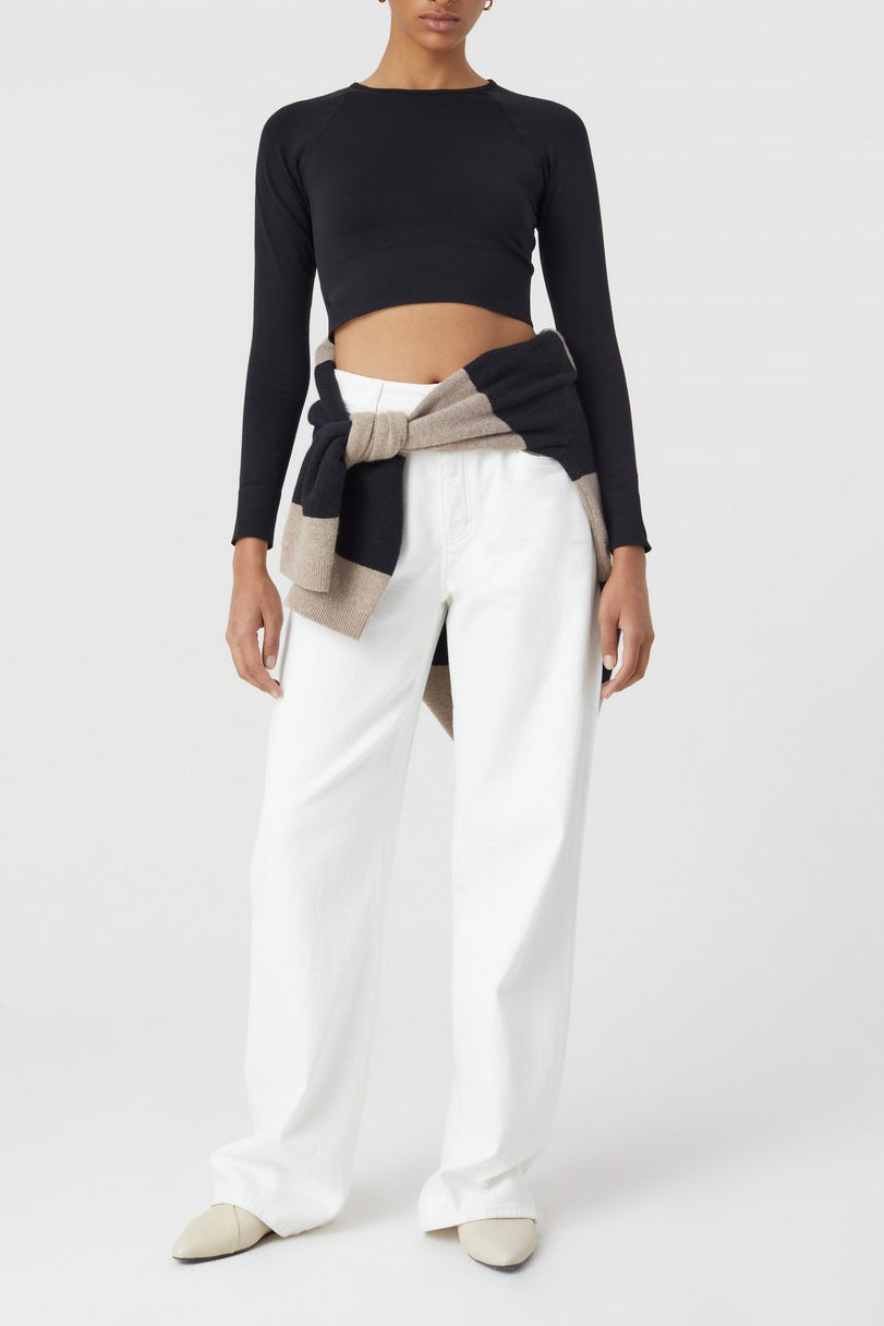 T-Shirts Cropped Raglan Longsleeve - Ivory - Femme