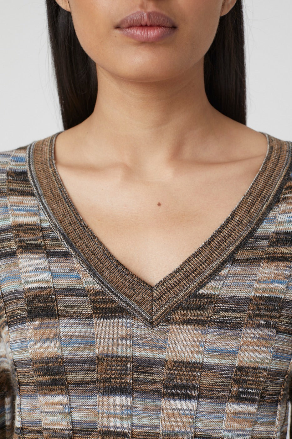Cuello en V Manga Larga - Multicolor - Mujer