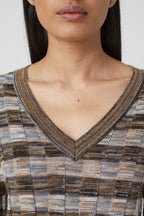 Cuello en V Manga Larga - Multicolor - Mujer