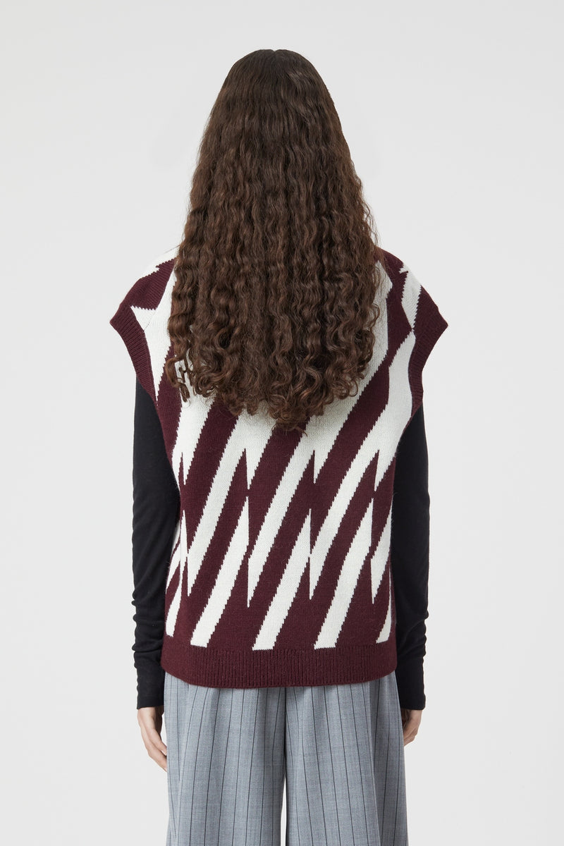 V Neck Vest - Dark Raisin Red - Femme