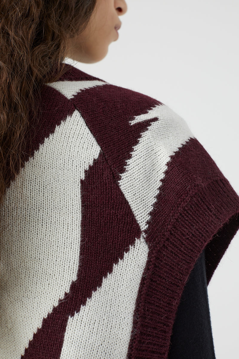 V Neck Vest - Dark Raisin Red - Femme