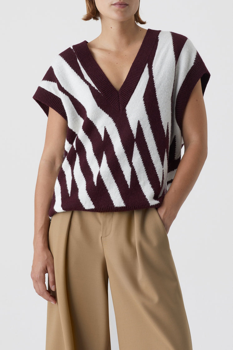 V Neck Vest - Dark Raisin Red - Femme