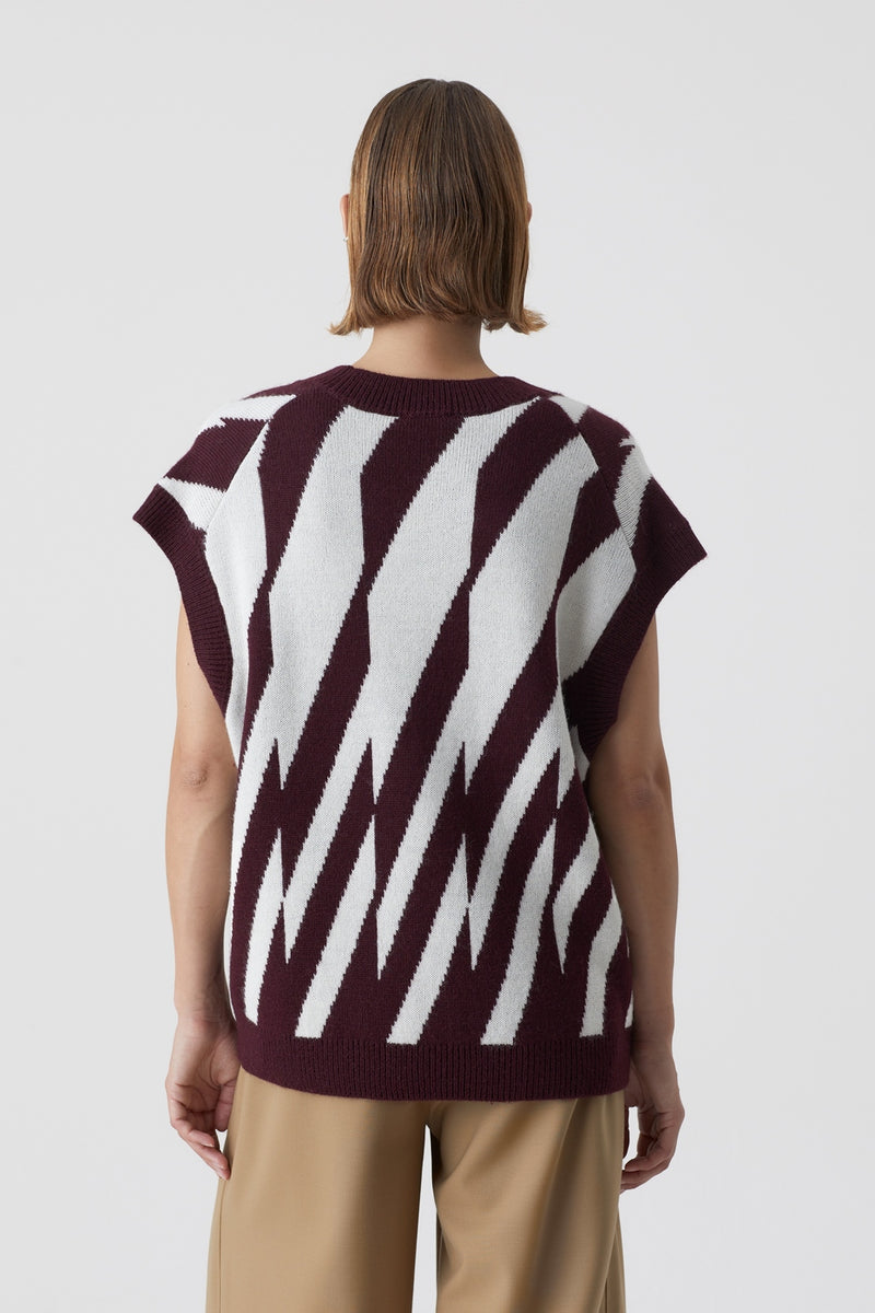 V Neck Vest - Dark Raisin Red - Femme