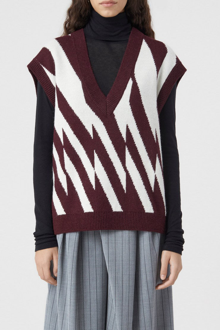 V Neck Vest - Dark Raisin Red - Femme