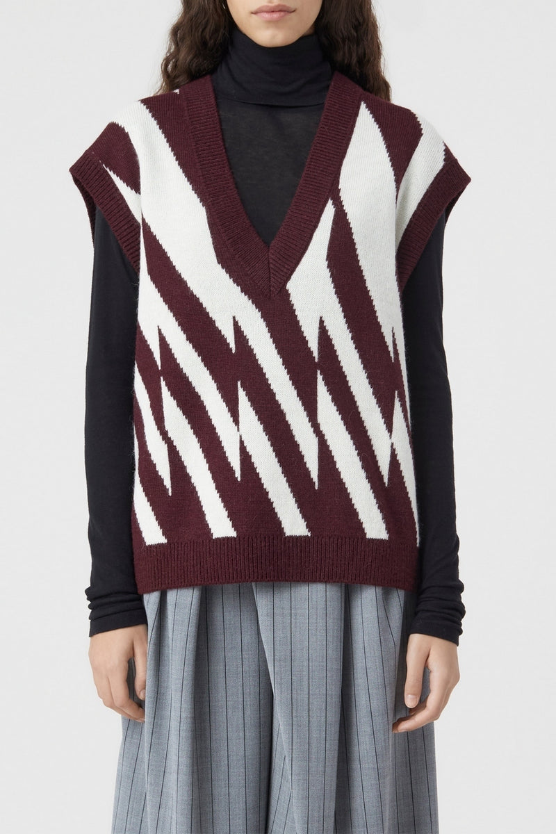 V Neck Vest - Dark Raisin Red - Femme