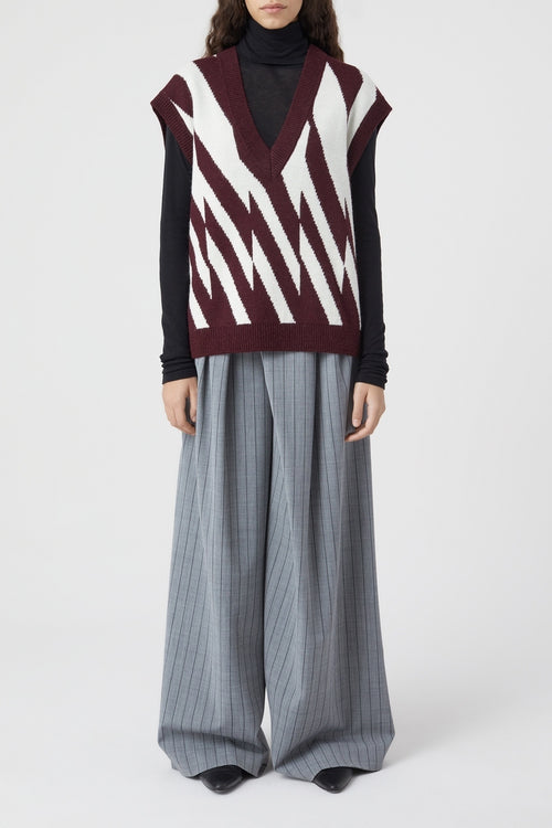 V Neck Vest - Dark Raisin Red - Femme