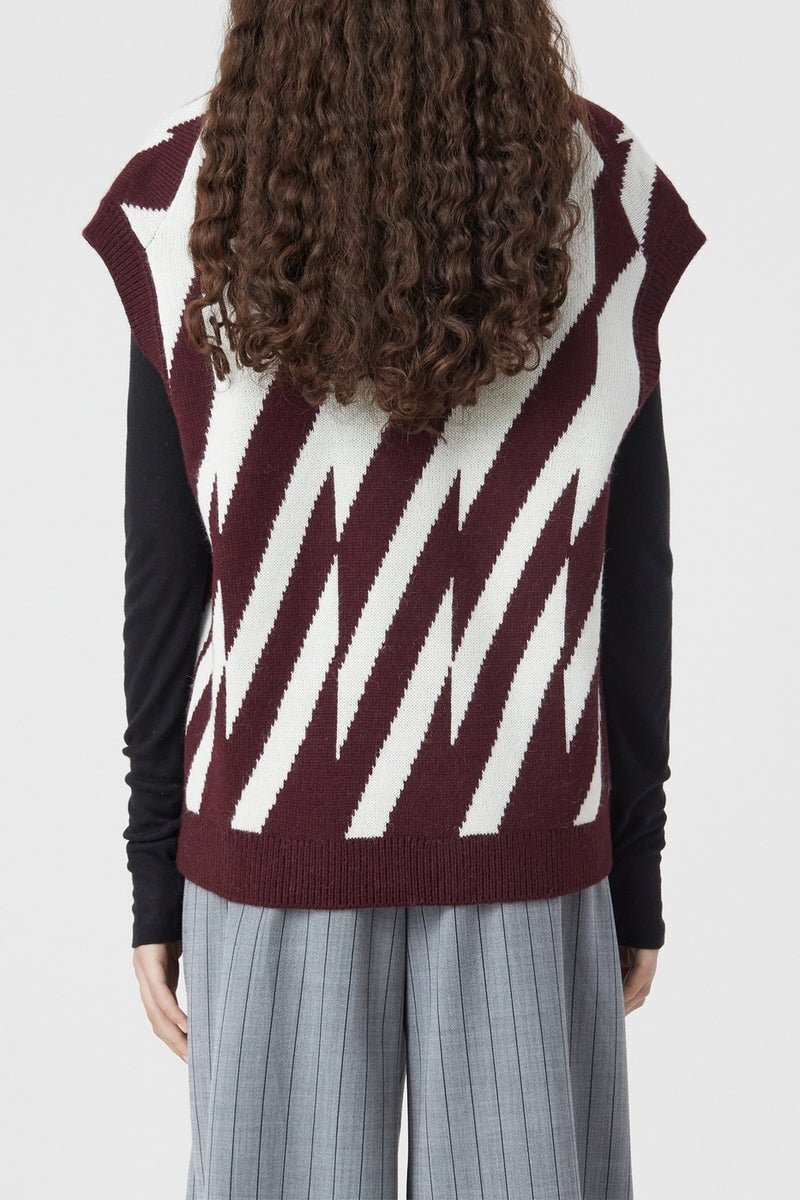 V Neck Vest - Dark Raisin Red - Femme