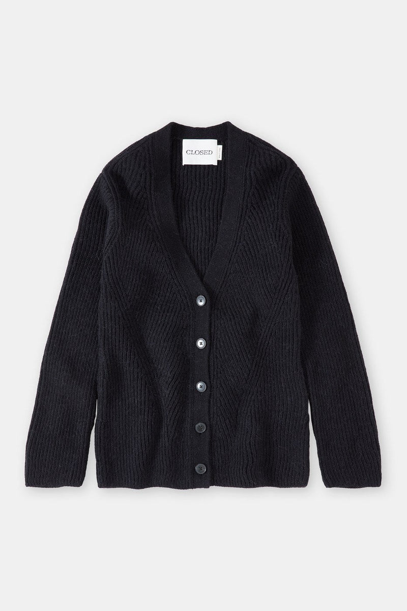V Cardigan Long Sleeve - Black - Femme