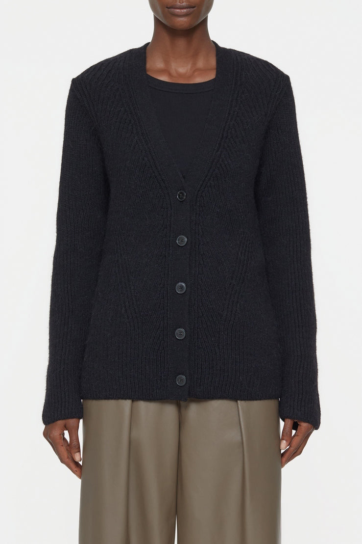 V Cardigan Long Sleeve - Black - Mujer