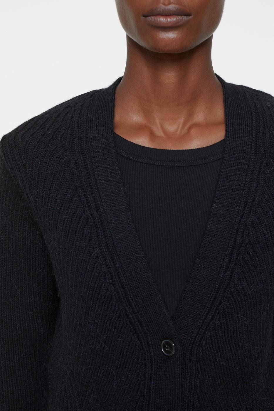 V Cardigan Long Sleeve - Black - Mujer