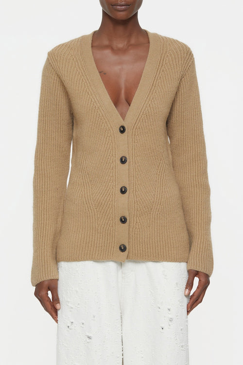 V Cardigan Long Sleeve - Dried Tabaco - Femme