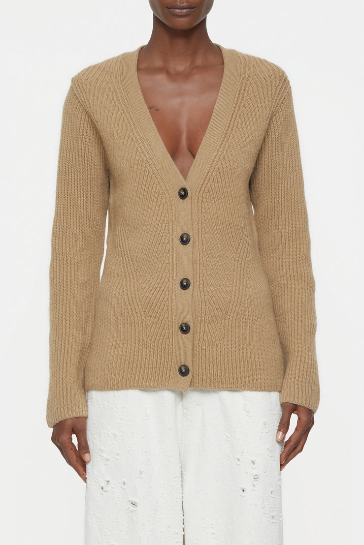 V-Neck Long Sleeve Cardigan - Dried Tabaco - Women