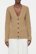 V-Neck Long Sleeve Cardigan - Dried Tabaco - Women