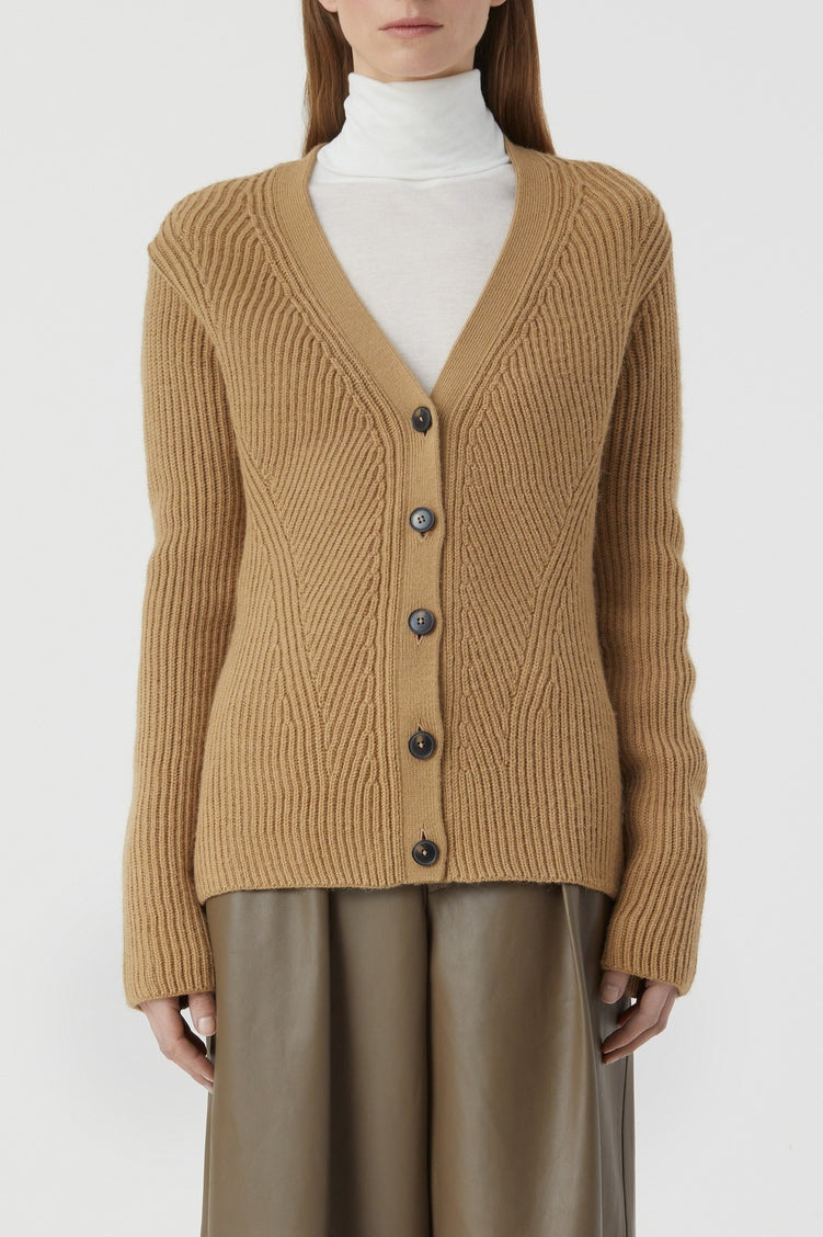 V-Neck Long Sleeve Cardigan - Dried Tabaco - Women