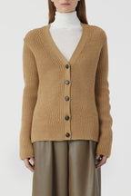 V-Neck Long Sleeve Cardigan - Dried Tabaco - Women