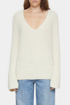 V Neck Long Sleeve - Ivory - Mujer