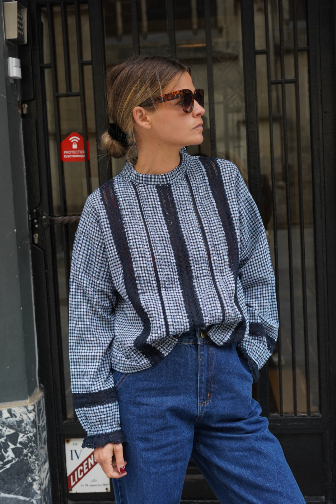Margaux Navy Check Blouse