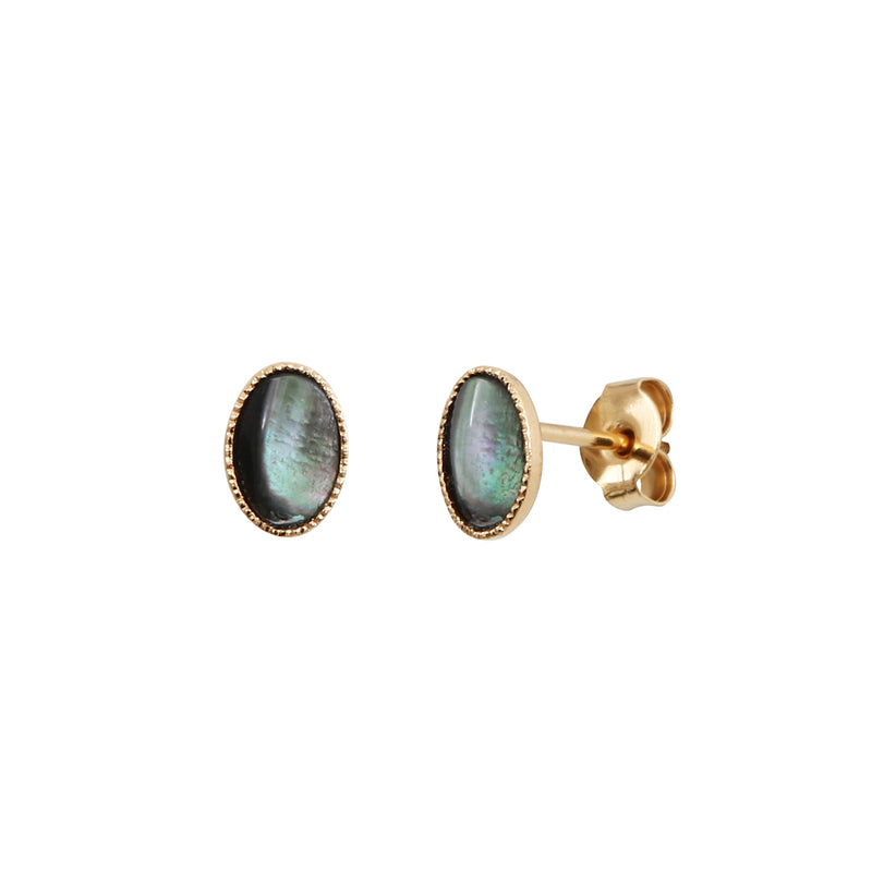 Boucle D'Oreille Cab Ovale Doré Nacre Grise
