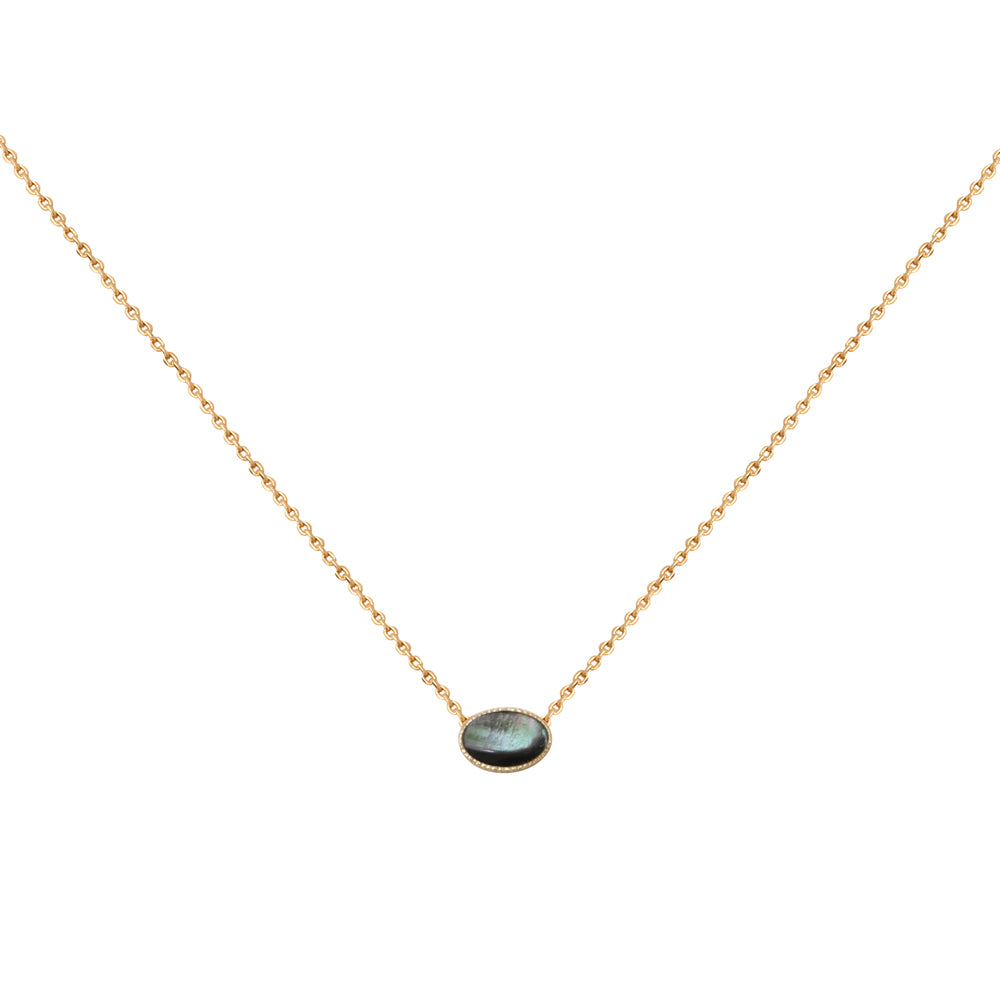 Cab Oval Gold Gray Mother-of-Pearl Necklace