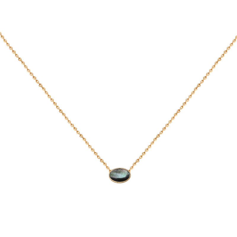 Collier Cab Ovale Doré Nacre Grise