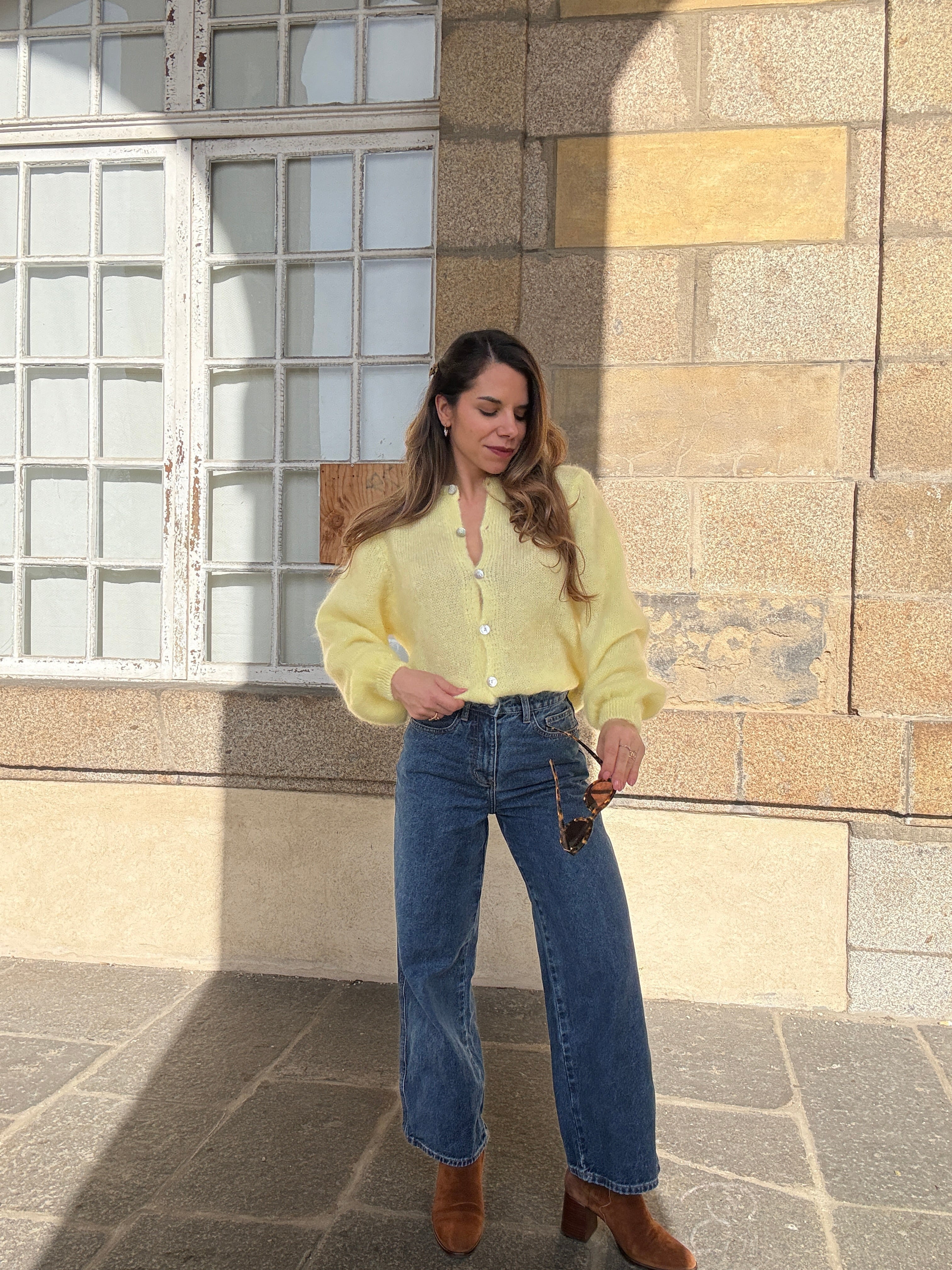 Jersey de punto de lana Bianca amarillo claro