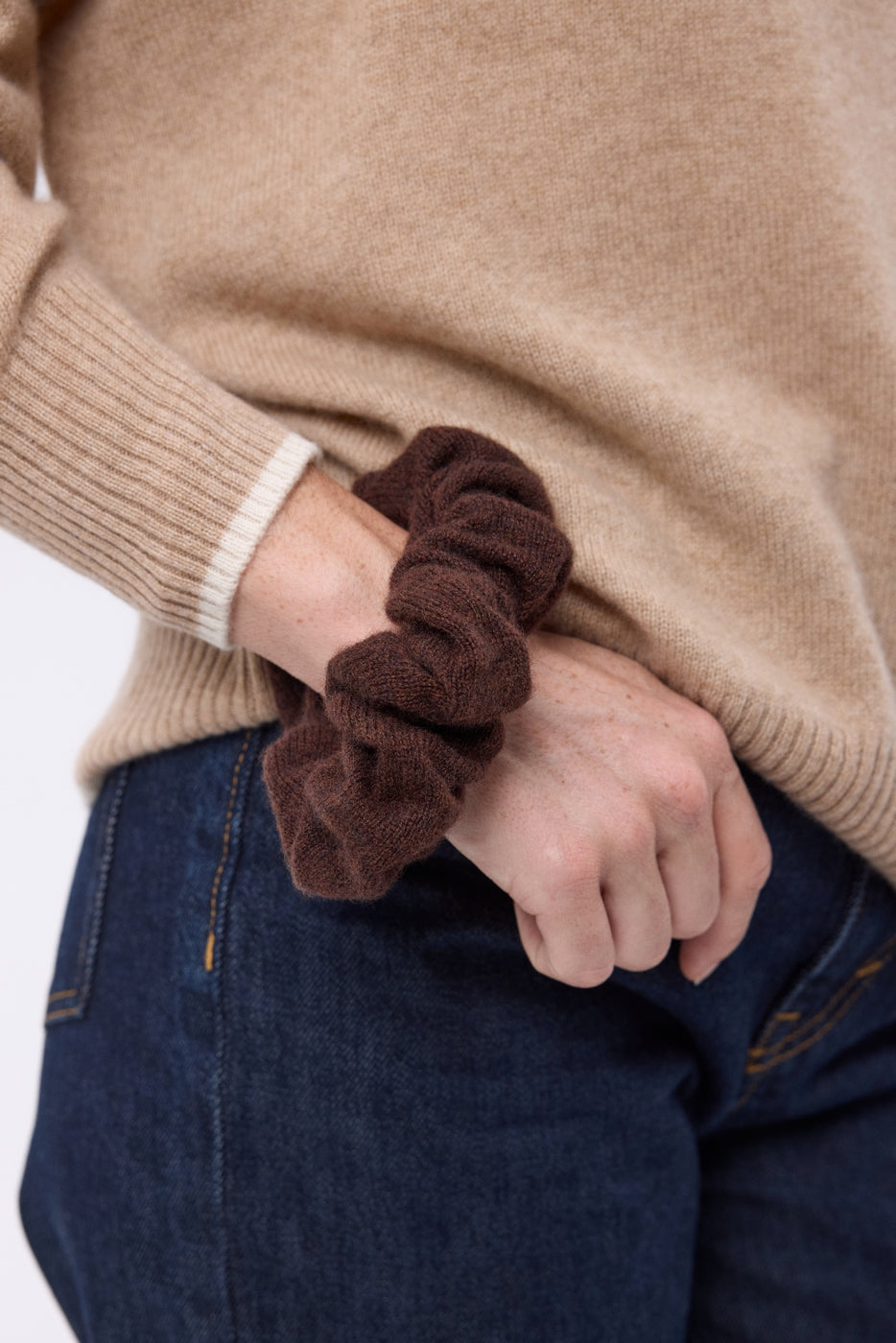 Scrunchie per Capelli Cachou - Marrone Cioccolato - Donna - 100% Cashmere