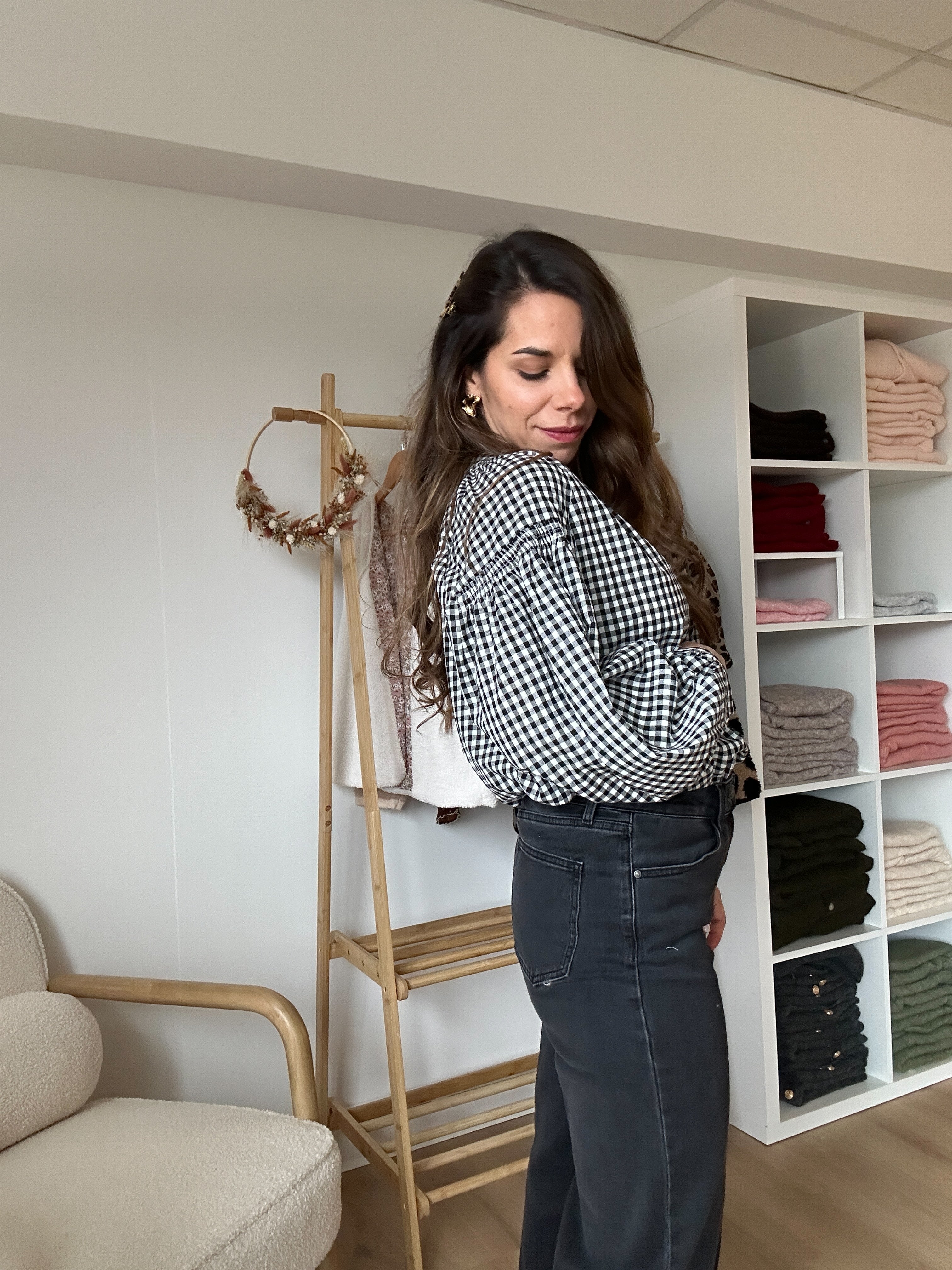 Clothilde black gingham blouse