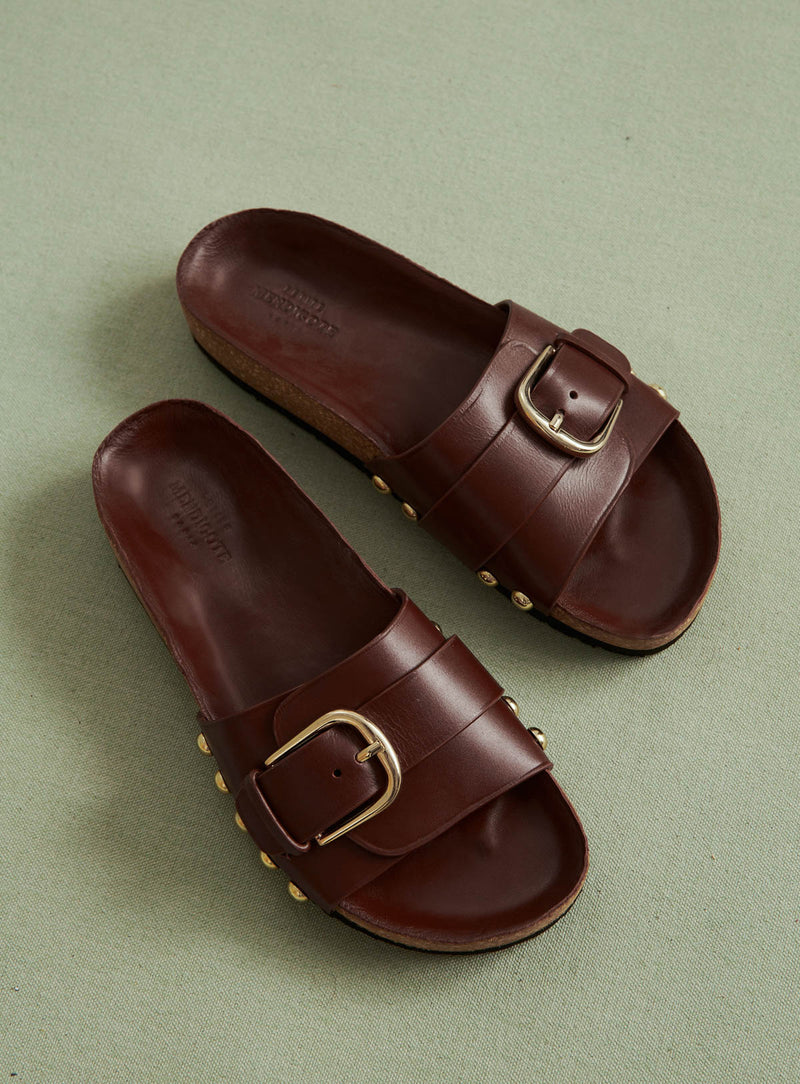 MULES PLATES MAUVES CUIR CAEL PETITE MENDIGOTE