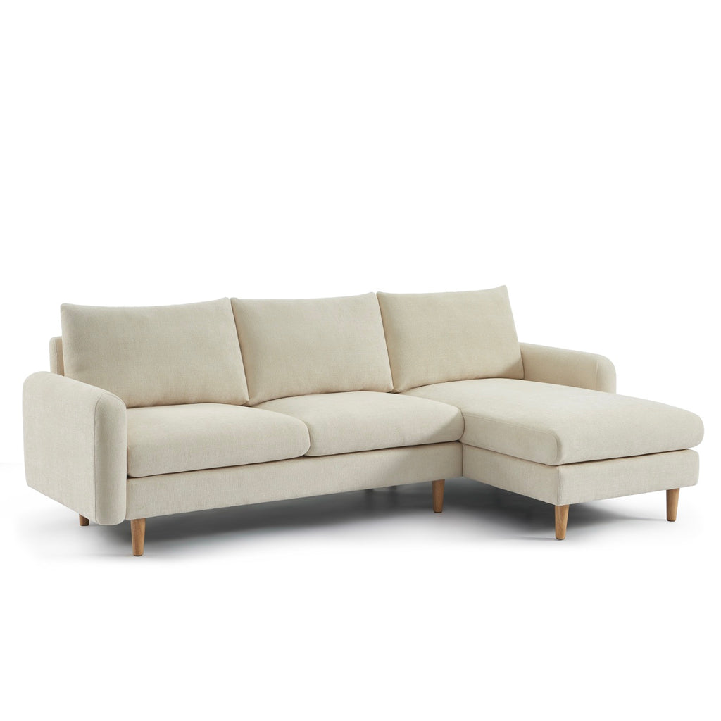 Caliba - Vaste omkeerbare hoekbank 4 zitplaatsen - Chenillestof beige