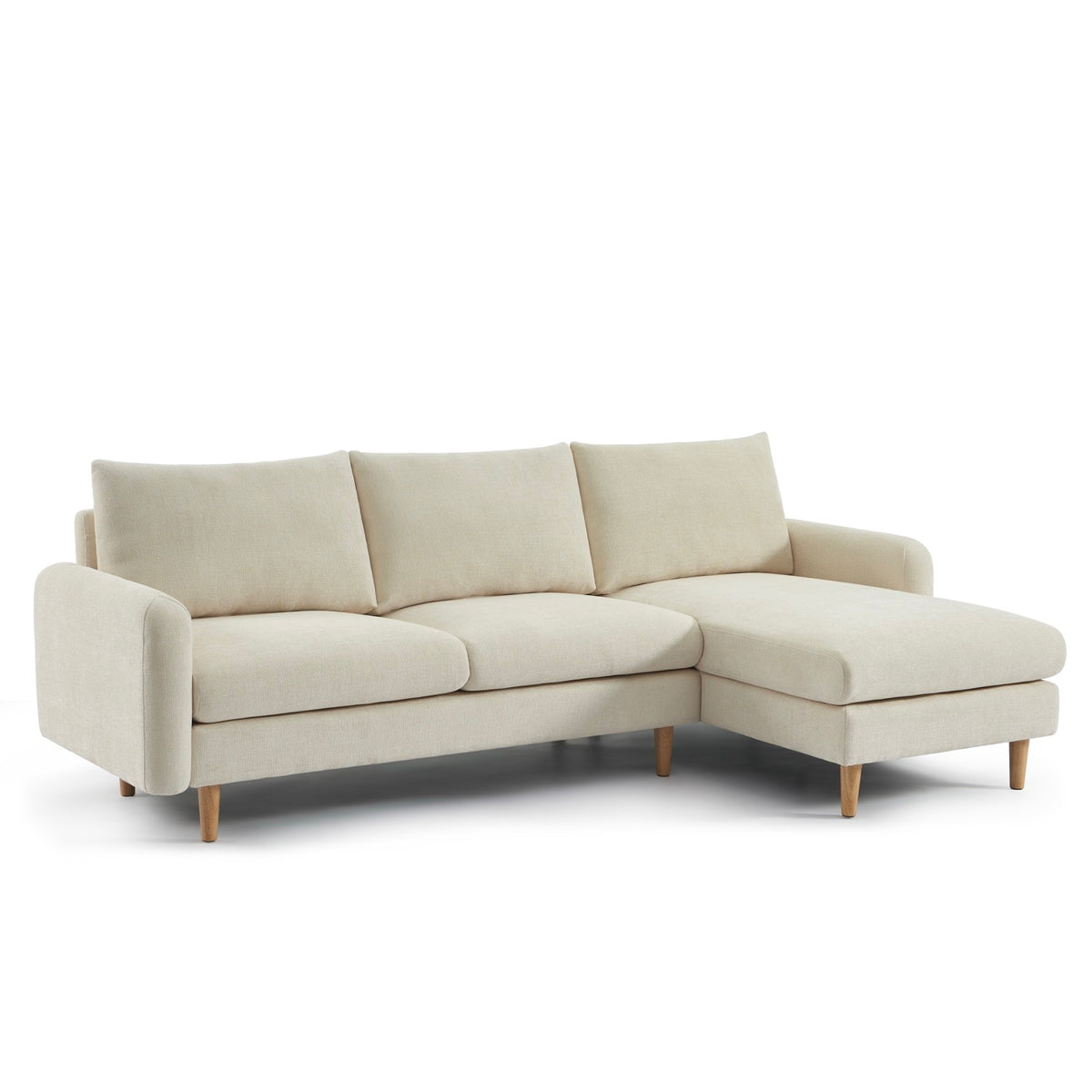Caliba - Vaste omkeerbare hoekbank 4 zitplaatsen - Chenillestof beige