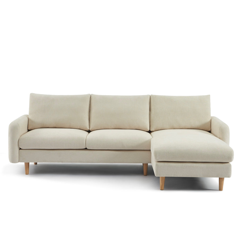 Caliba - Vaste omkeerbare hoekbank 4 zitplaatsen - Chenillestof beige