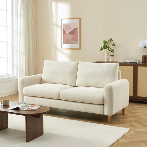 Caliba - Sofá Fijo Recto 3 Plazas - Tela Chenilla Beige