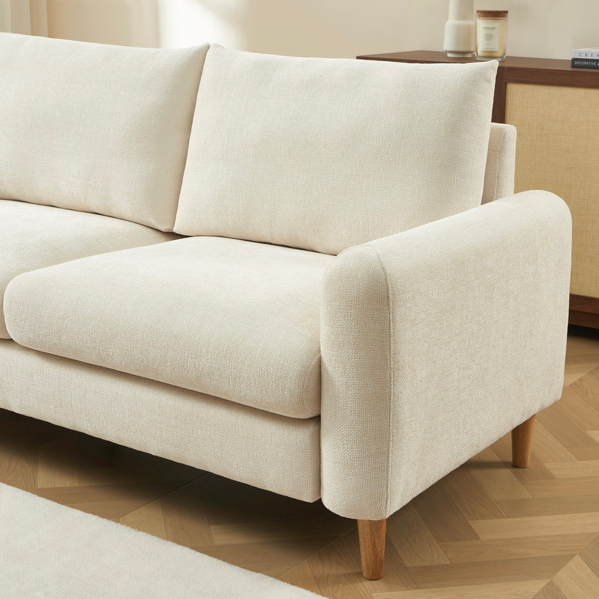 Caliba - Rechte Vaste 3-Zitsbank - Chenille Beige