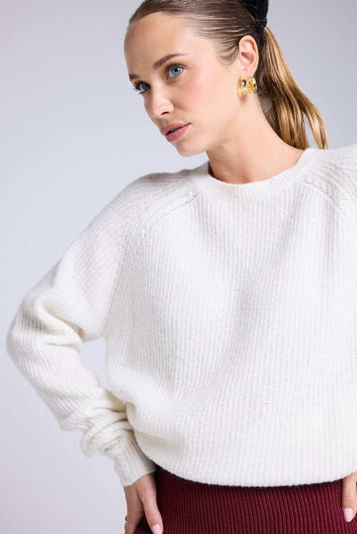 Pull Col Rond Cachemire Bouclé Candice - Blanc