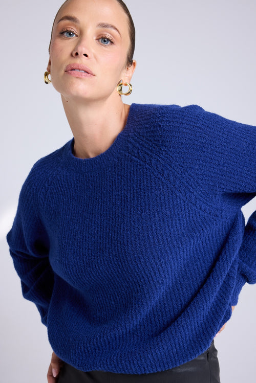 Pull Col Rond Cachemire Bouclé Candice - Bleu Marine