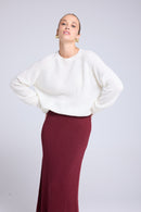 Pull Col Rond Cachemire Bouclé Candice - Blanc