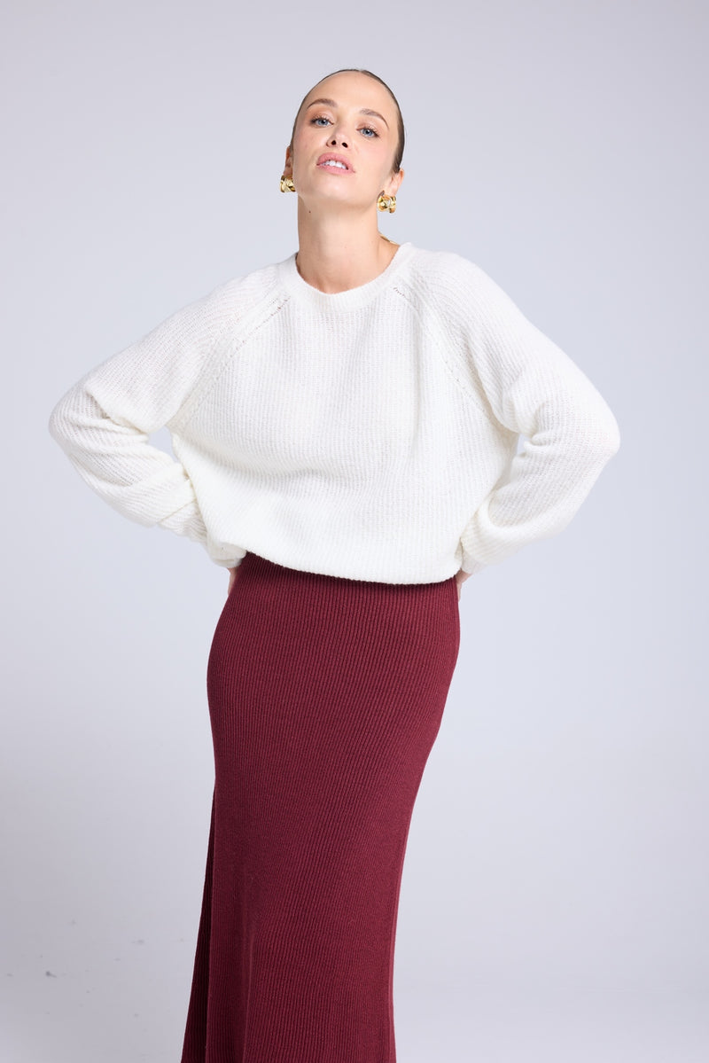 Pull Col Rond Cachemire Bouclé Candice - Blanc