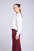 Jersey de Cuello Redondo Cachemira Rizada Candice - Blanco