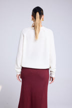 Jersey de Cuello Redondo Cachemira Rizada Candice - Blanco